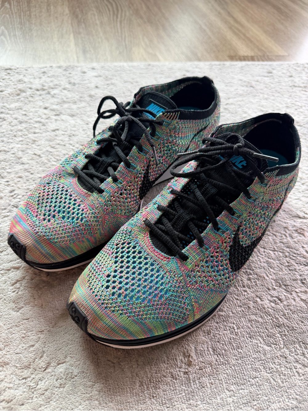 Nike Flyknit Racer Multi Color Rainbow Running Shoes Men's 10.5